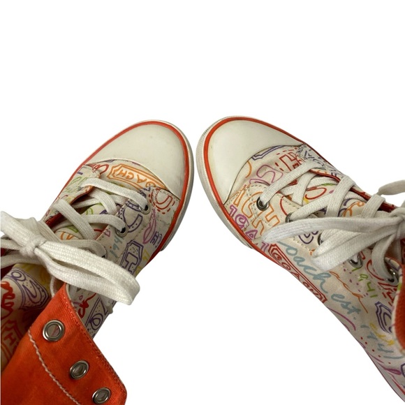 Coach Bonney White orange High-Top Sneakers with Multicolor Logo Print - Picture 5 of 9
